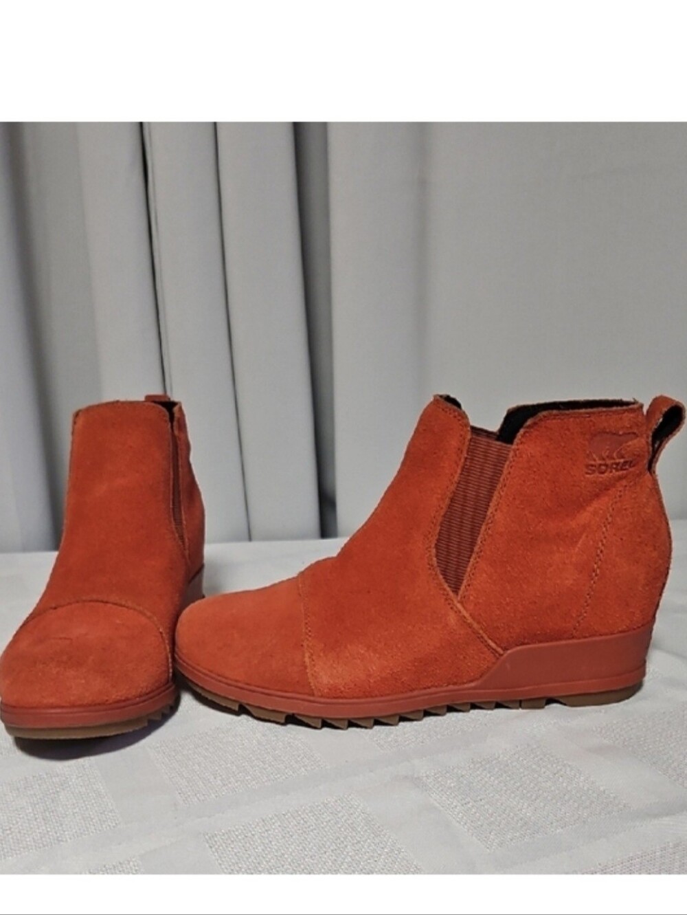Sorel Evie Wedge Ankle Boots - Burnt Orange Suede Sz 8.5